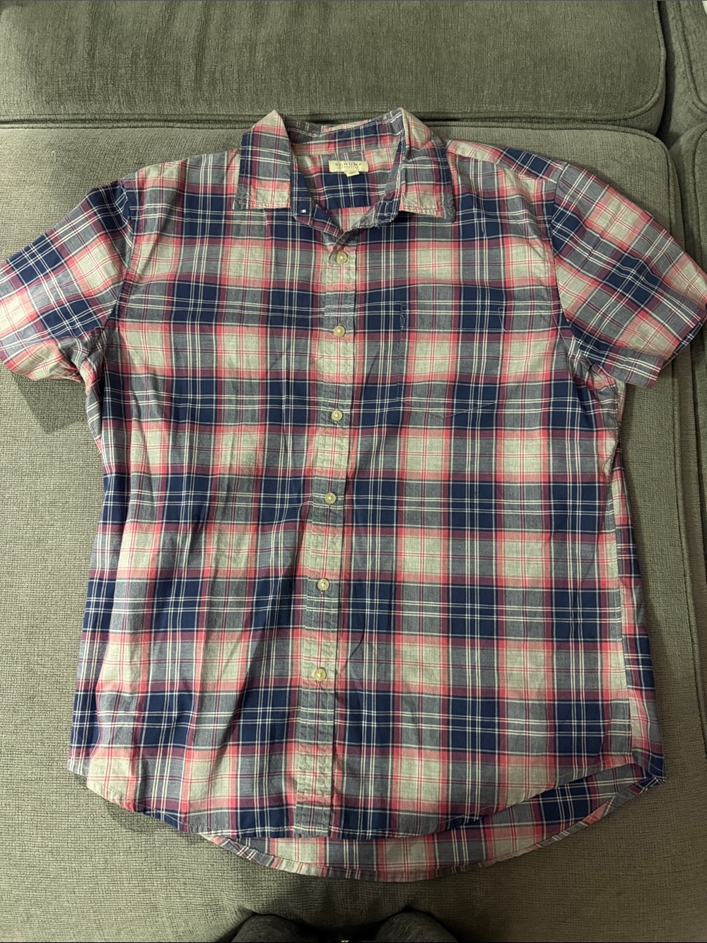 Sonoma Short-Sleeve Plaid Button-Down Shirt - Blue & Pink